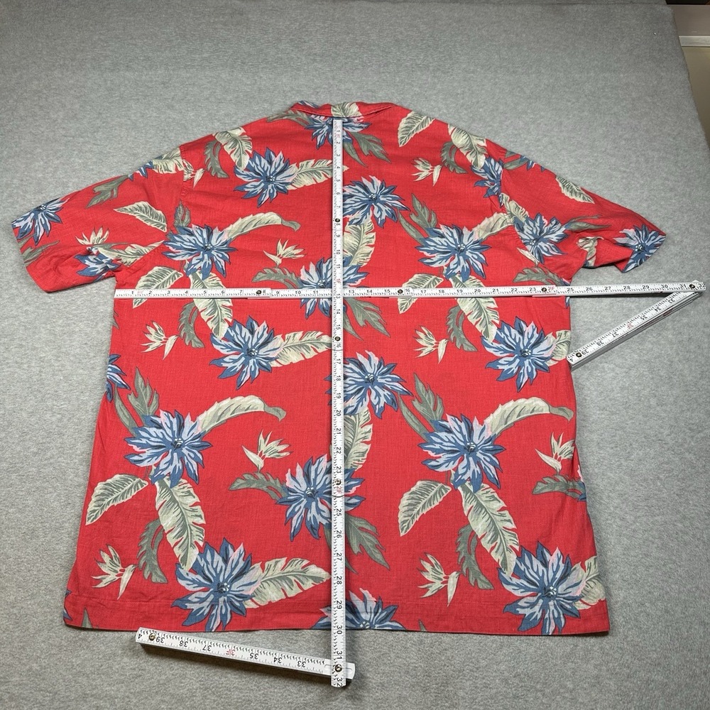 H&M LOGG Hawaiian Shirt Mens‎ L Red Floral Button Up Linen/Cotton Regular Fit - Picture 6 of 8